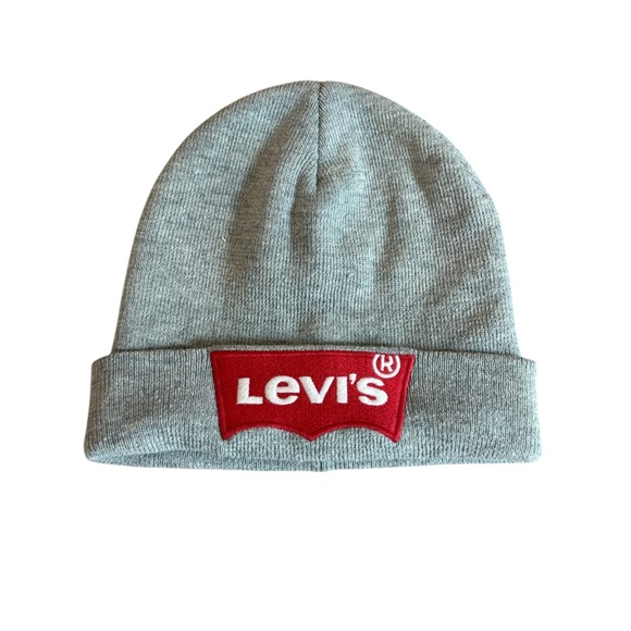 Levis Youth Beanie Hat Heather Gray Red Logo Patch - Picture 1 of 6